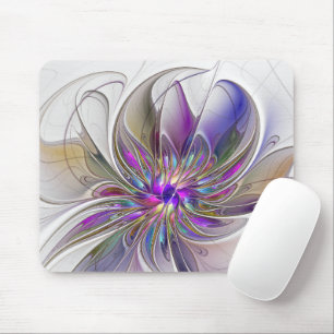 Tapis De Souris Fleur d'art fractal abstrait énergique et coloré