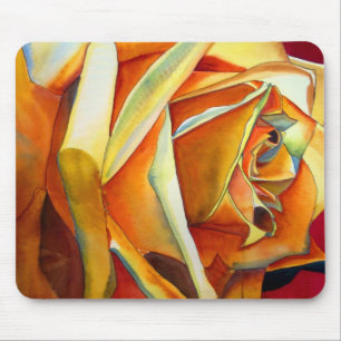 Tapis De Souris Fleur d'art original aquarelle rose jaune