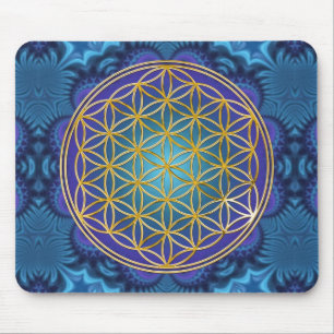 Tapis De Souris Fleur de la vie - or - fractale 1