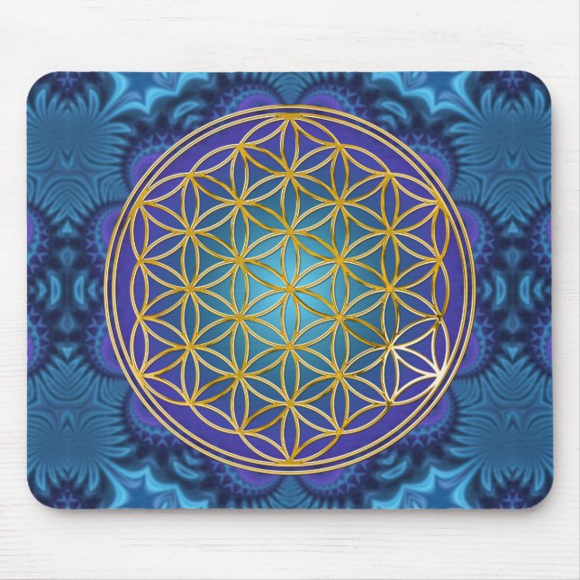 Tapis De Souris Fleur de la vie - or - fractale 1 (Devant)