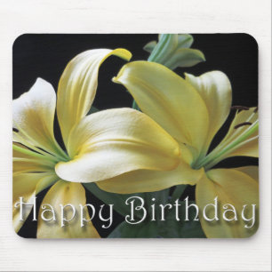Tapis De Souris Fleur de lis de jaune de joyeux anniversaire