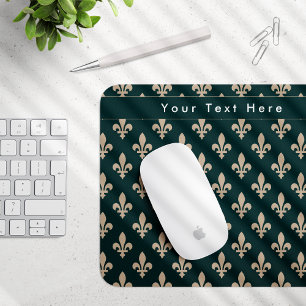 Tapis De Souris Fleur de Lis Motif, Français, Royal, Crème, Vert