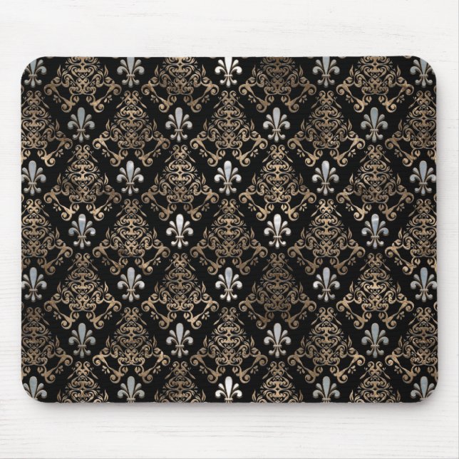 Tapis De Souris Fleur de lis motif perle et or (Devant)