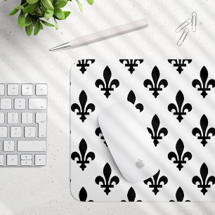 Tapis De Souris Fleur de Lis Motif, Royal French, Noir sur Blanc