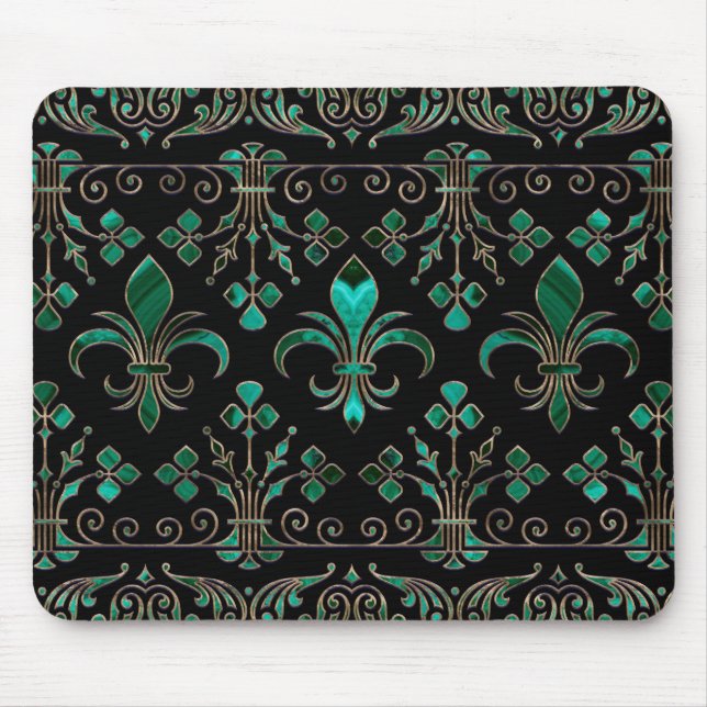 Tapis De Souris Fleur de lis ornement Malachite Vert (Devant)