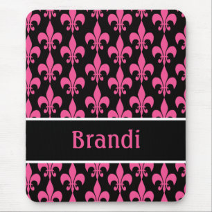 Tapis De Souris Fleur de Lis personnalisée rose et noir