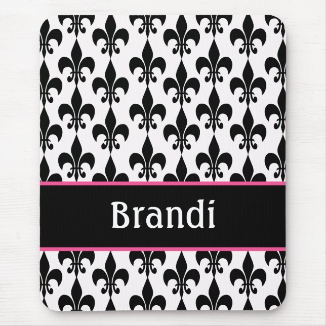 Tapis De Souris Fleur de Lis personnalisée rose noir (Devant)