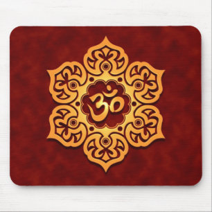 Tapis De Souris Fleur de Lotus rouge d'or OM