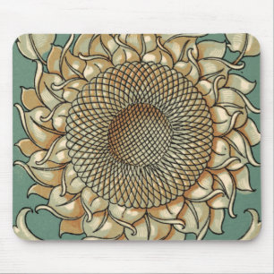 Tapis De Souris Fleur de tournesol sur Arrière - plan bleu-vert
