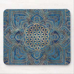 Tapis De Souris Fleur de vie à Lotus - Marbre bleu et or