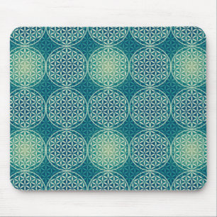 Tapis De Souris Fleur de vie - motif de timbre - bleu cyan