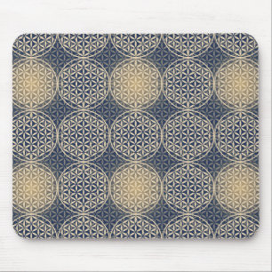 Tapis De Souris Fleur de vie - motif de timbre - sable bleu