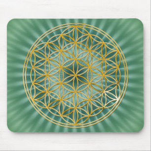 Tapis De Souris Fleur De Vie   or, grand, vert