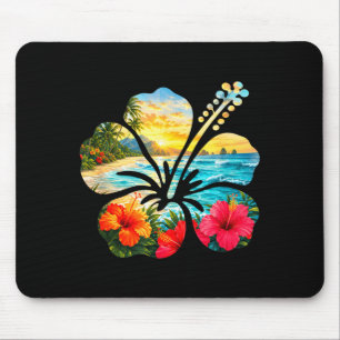 Tapis De Souris Fleur d'hibiscus vintage plage été aloha