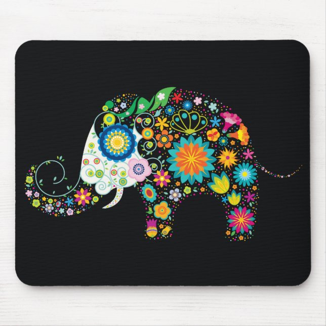 Tapis De Souris Fleur fine fleur Eléphant Floral Mode (Devant)