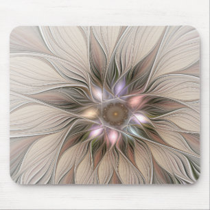 Tapis De Souris Fleur joyeuse abstraite beige marron floral fracta