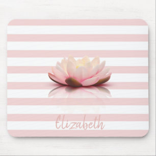 Tapis De Souris Fleur Lotus adorable.Bandes Blanches Rose