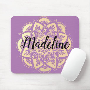 Tapis De Souris Fleur Mandala d'or et de violet personnalisé