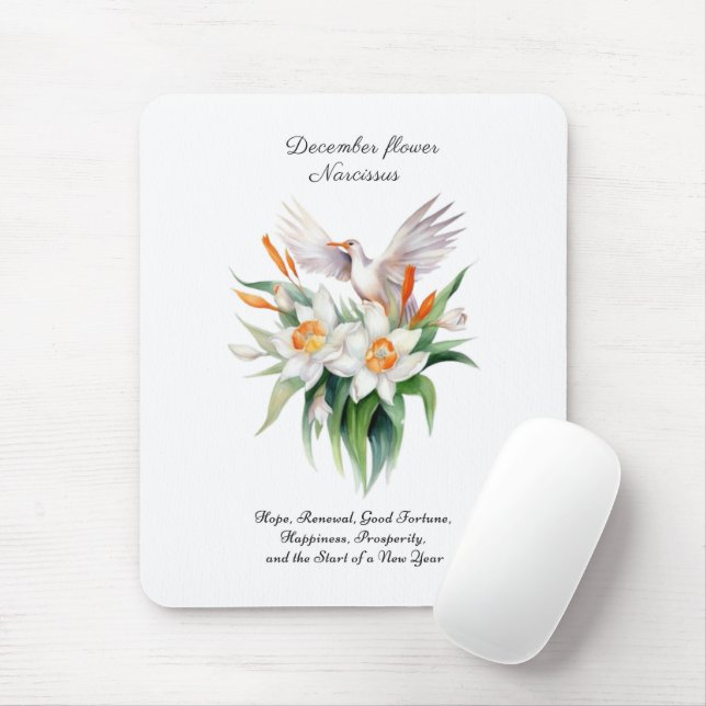 Tapis De Souris Fleur Narcisse de décembre avec oiseaux floraux (Avec souris)