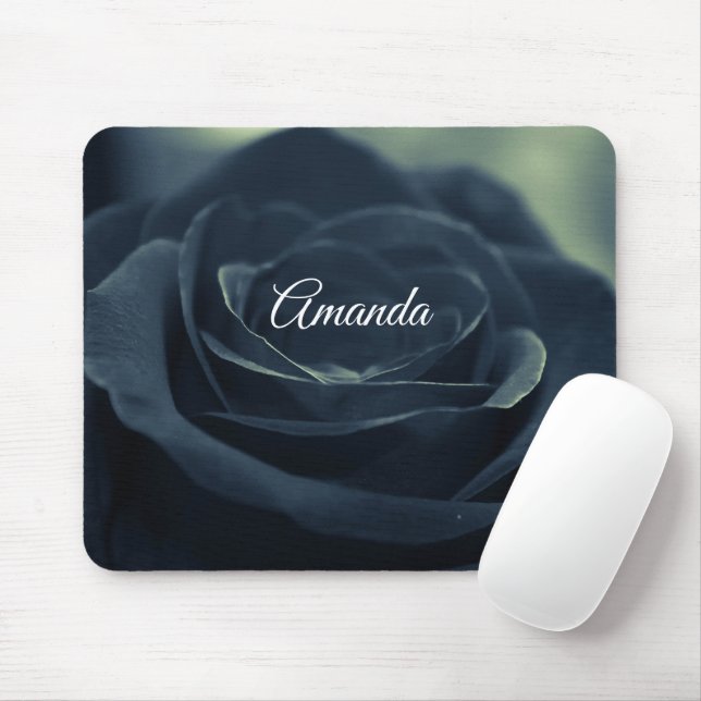 Tapis De Souris Fleur noire Rose Vibe gothique foncé (Avec souris)