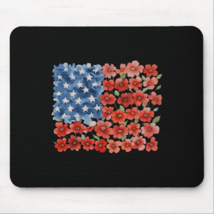 Tapis De Souris Fleur Rétro Drapeau Américain Usa Patriotique 4 Ju