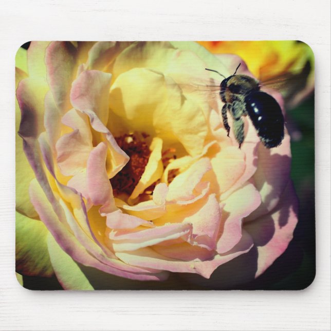 Tapis De Souris Fleur rose Et Abeille Bumble (Devant)