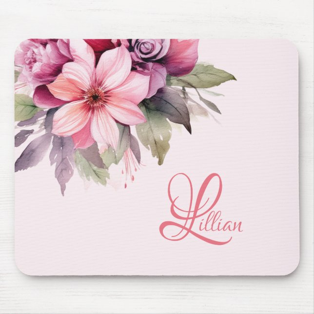 Tapis De Souris Fleur rose personnalisée (Devant)