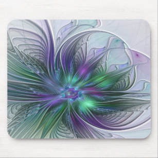 Tapis De Souris Fleur vert violet Art Abstrait moderne Fractal