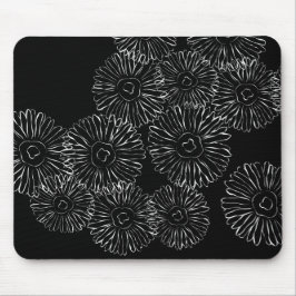 Tapis De Souris Fleurs abstraites de printemps noir et blanc