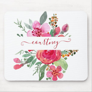 Tapis De Souris Fleurs aquarelle rose personnalisées  