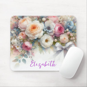 Tapis De Souris Fleurs aquarelles élégantes Votre texte personnali