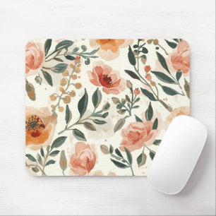 Tapis De Souris Fleurs aquarelles orange peinture botanique