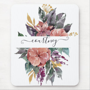 Tapis De Souris Fleurs aquarelles personnalisées rose et violet