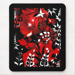 Tapis de souris Fleurs asiatiques Oiseaux rouges