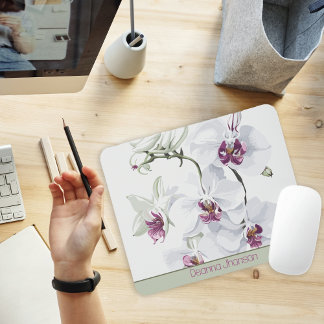Tapis De Souris Fleurs blanches délicates Mousepad personnalisable