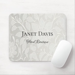 Tapis De Souris Fleurs blanches gravées argent