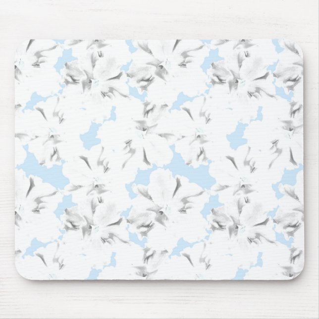 Tapis De Souris Fleurs blanches sur bleu clair. (Devant)