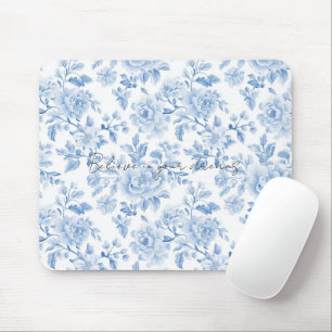 Tapis De Souris Fleurs Bleu Blanc