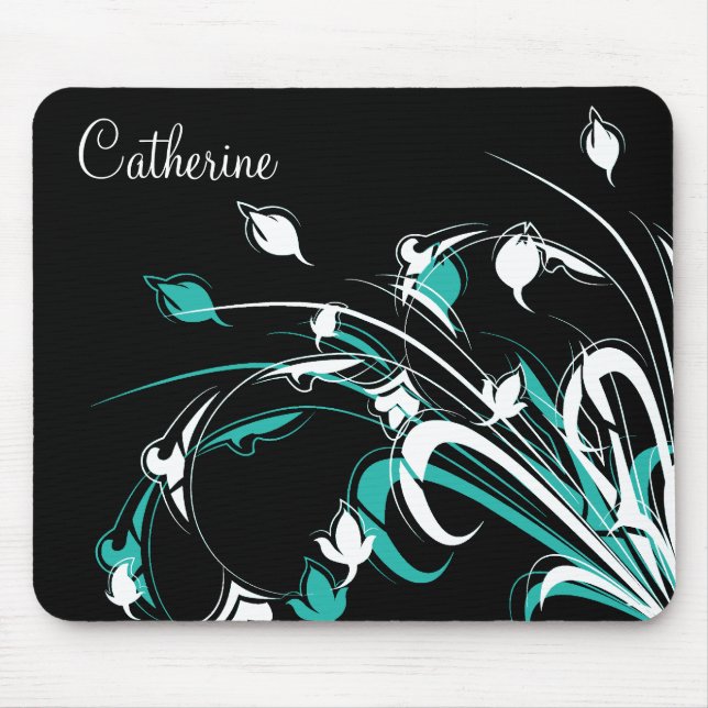 Tapis De Souris Fleurs bleues et blanches sur le noir (Devant)
