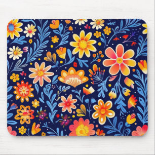 Tapis De Souris Fleurs bleues et jaunes