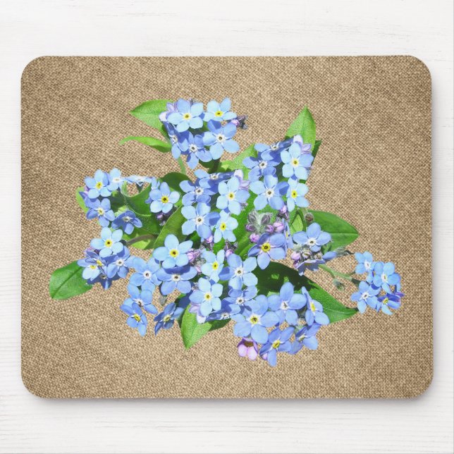 Tapis De Souris Fleurs bleues sur Burlap Pays Mousepad (Devant)