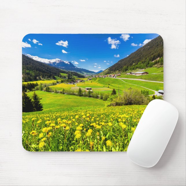 Tapis De Souris Fleurs | Canton des Grisons de Dandelion, Suisse (Avec souris)