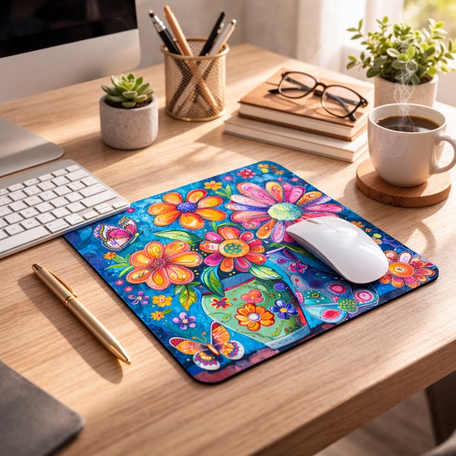 Tapis De Souris Fleurs Colorées Brillantes (Créateur téléchargé)