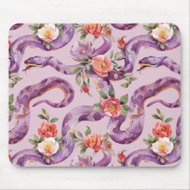 Tapis De Souris Fleurs Crème Rouges Serpents Violets