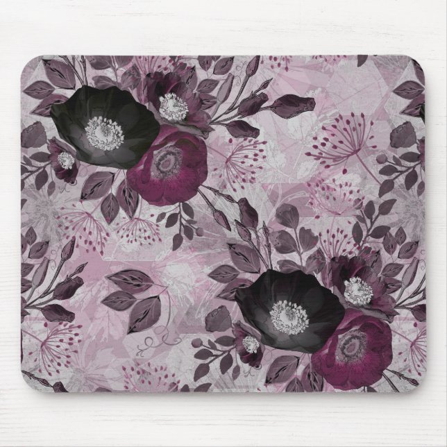 Tapis De Souris Fleurs d'aquarelle bordeaux. (Devant)