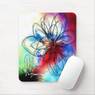 Tapis De Souris Fleurs d'aquarelle colorées Signature Abstraite