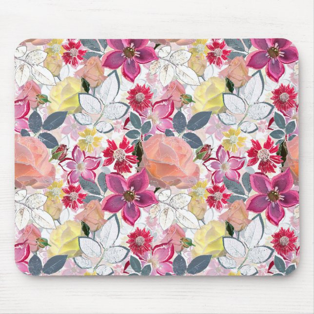 Tapis De Souris Fleurs d'aquarelle rose et rouge. (Devant)