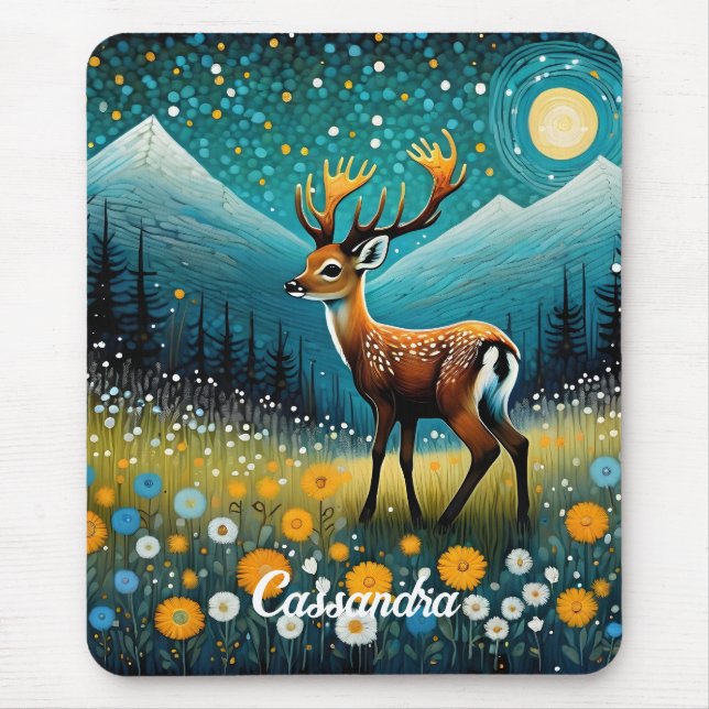 Tapis De Souris Fleurs de cerfs mignons Imaginaire de prairie (Devant)