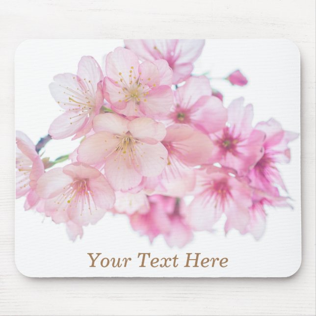 Tapis De Souris Fleurs de cerisier rose et blanc Personnalisé (Devant)