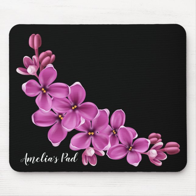 Tapis De Souris Fleurs de cerisiers roses sur le noir (Devant)